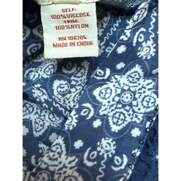 Sundance Women's Small Blouse Top Navy Blue White Floral Sheer Long Sleeve - Picture 14 of 15